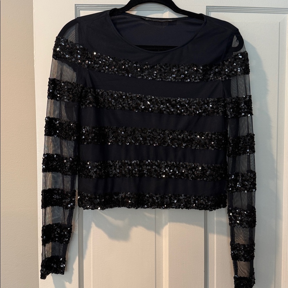Zara Black Sequin Crop Top